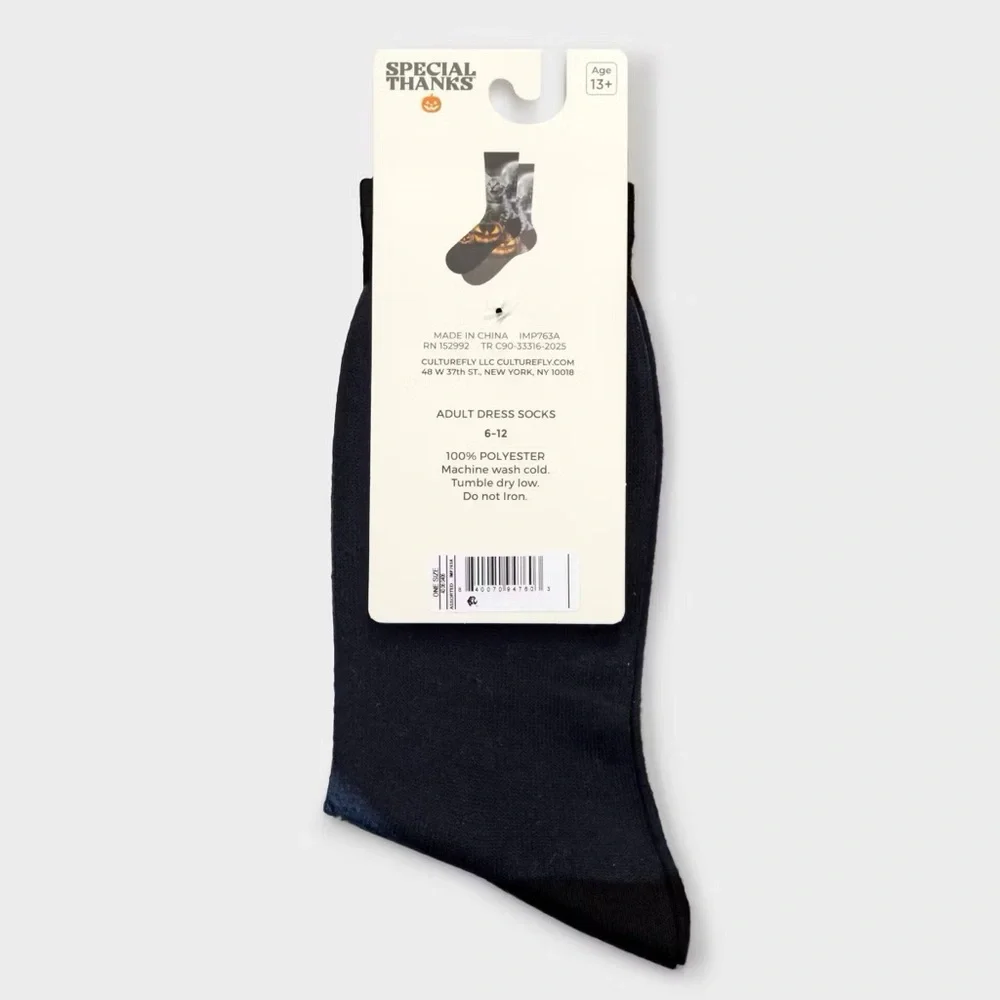 Men's nwt Special Thanks Halloween Black Cats & Pumpkin Crew Socks - 6-12